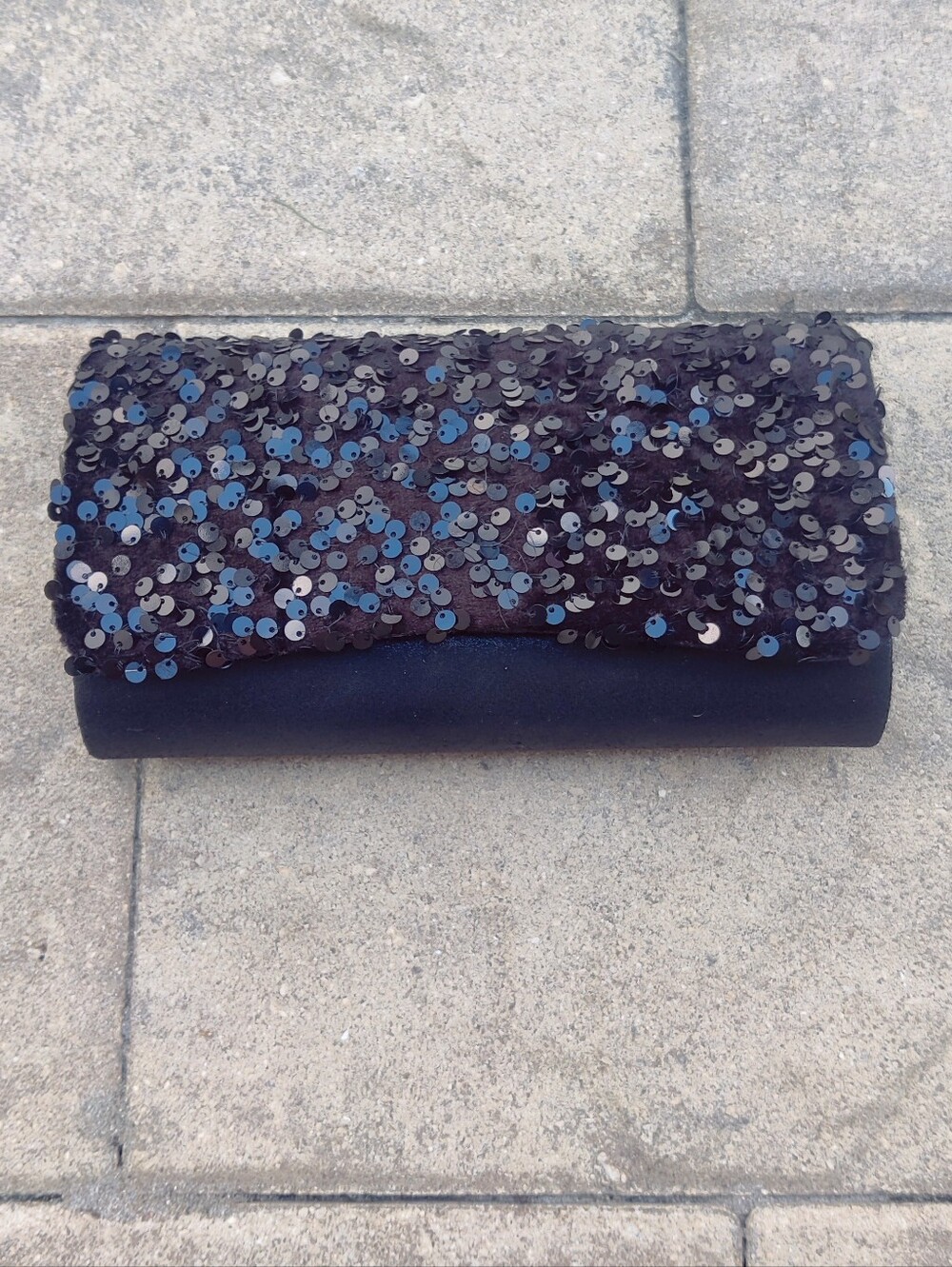 Black Sequin Fold-Over Clutch Handbag
